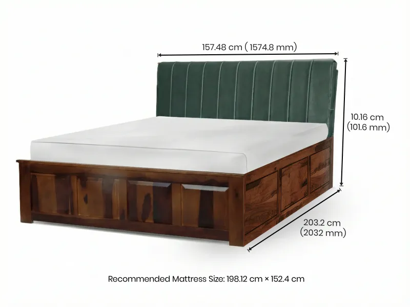 Regal Queen Hydraulic Storage Bed in Bottle Green Leatherite